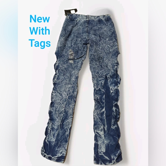 VIP Denim - VIP NWT New York Acid Bleach Paint Splatter Jeans Denim Blue/White 5/6 Tied Legs